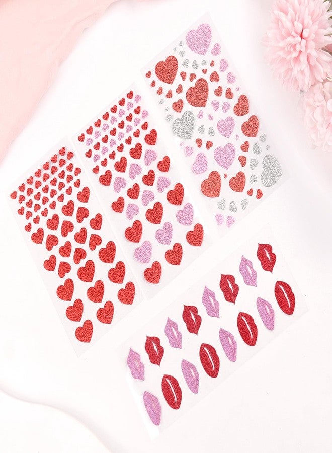 MANGOIT Red Pink Heart Face Gems, Valentine's Day Self Adhesive Face Gems Rhinestones Glitter Stickers, Heart Accessories for Makeup, Rave Accessories for Women, Kiss Jewels for Body, Eye, Hair 4 Sheets - Image 4